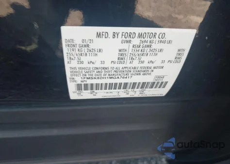 2021 Ford Explorer Xlt из США, поврежденный, VIN 1FMSK8DH1MGA76417